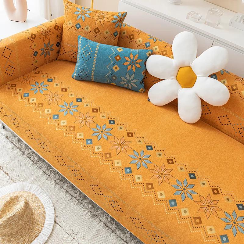 Light Luxury Bohemian 3 Seat Sofa Covers Waterproof Elastic Stretch Plush Chenille Non-Slip Cushions Fabric Material Sofa Cover