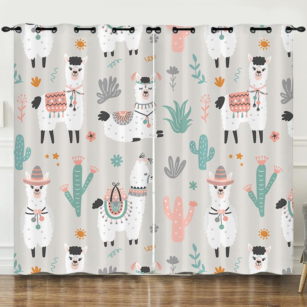 Curtain Cartoon Animal Alpaca 3D Digital Printing Blackout Curtain Punching