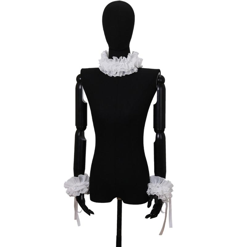 Elizabethan Ruffle False Collar Victorian Style Neck Ruff and Wrist Cuffs Set for Halloween Cosplay Costume Accessories