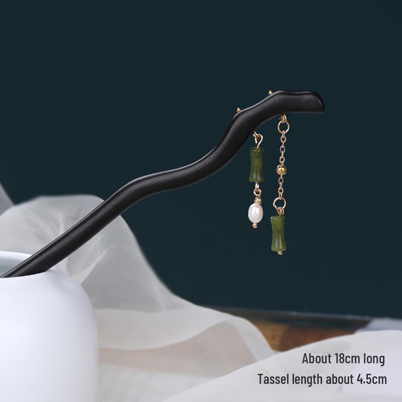 2024 Retro Magnolia Wooden Hairpin with Lily of the Valley Tassel: Simple Bun Accessory for Hanfu & Cheongsam