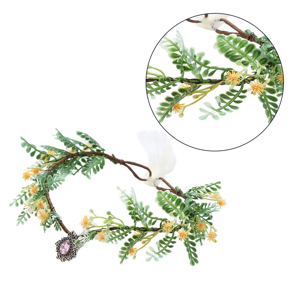 Flower Crown Cosplay Fairy Headband for Girls Adjustable Ethnic Style Hair Hoop Wedding Party Bride Hair Accessories