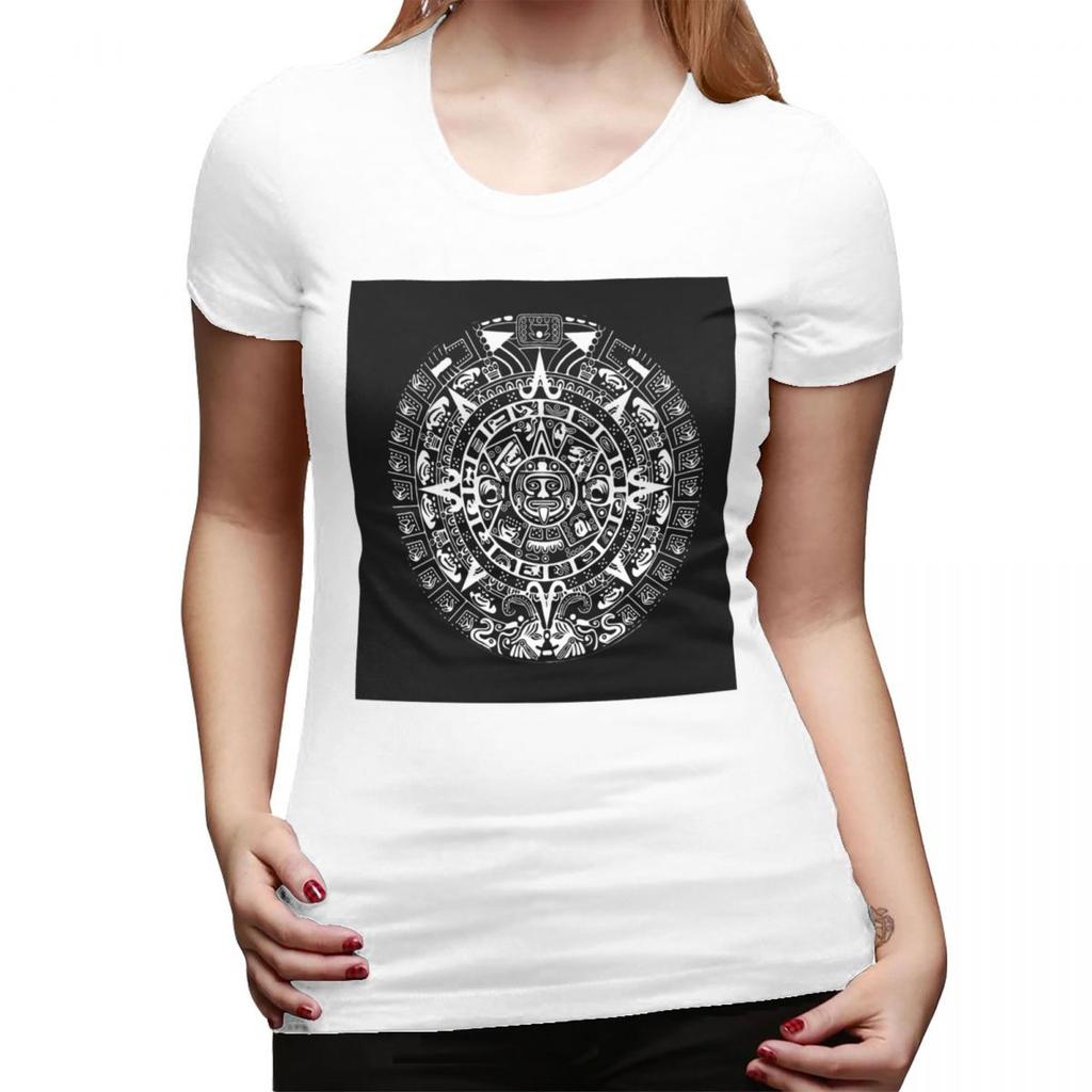 Aztec Sun Stone Calendar TShirt for Women Round Neck Streetwear T Shirts Womens Tees Short Summer Clothes Tops