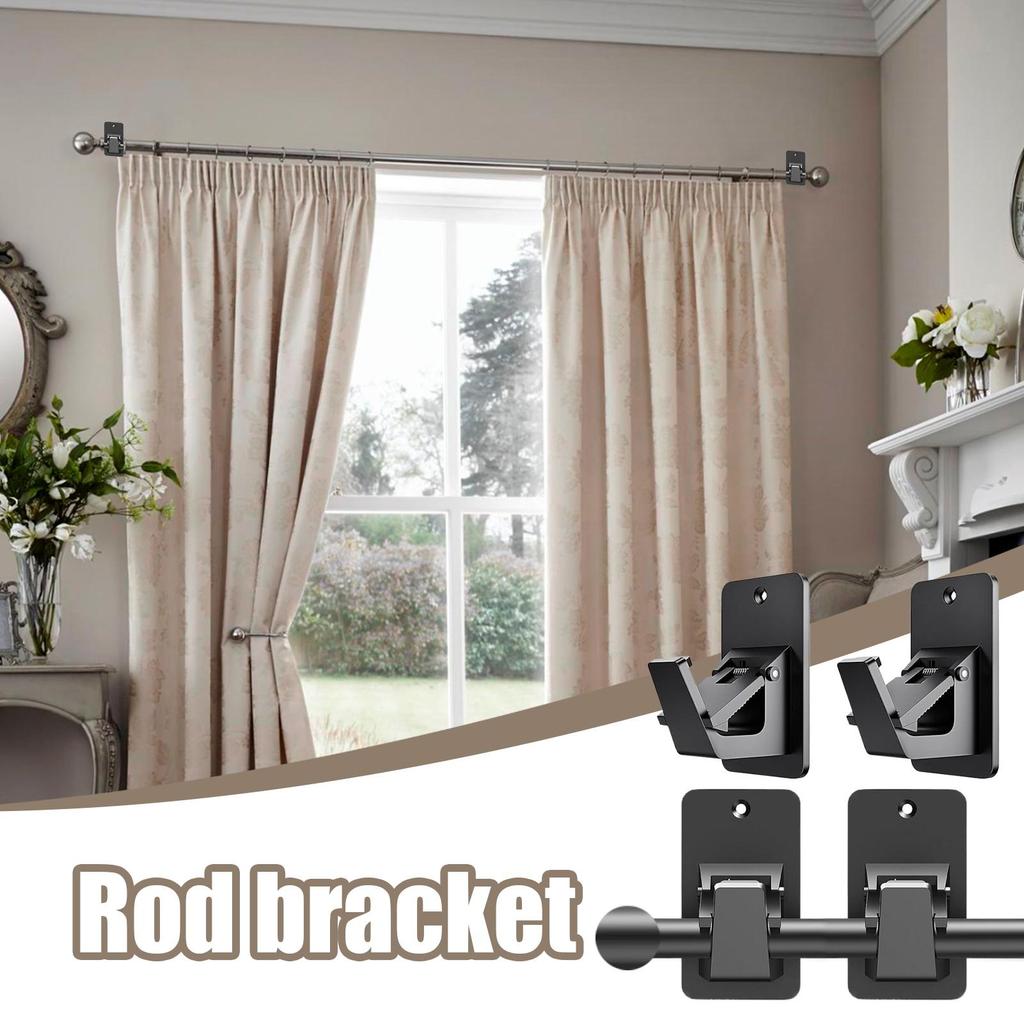4pcs Curtain Rods Holders Nail-Free Adjustable Curtain Rod Hooks No Drill Curtain Rod Brackets For Bathroom, Bedroom