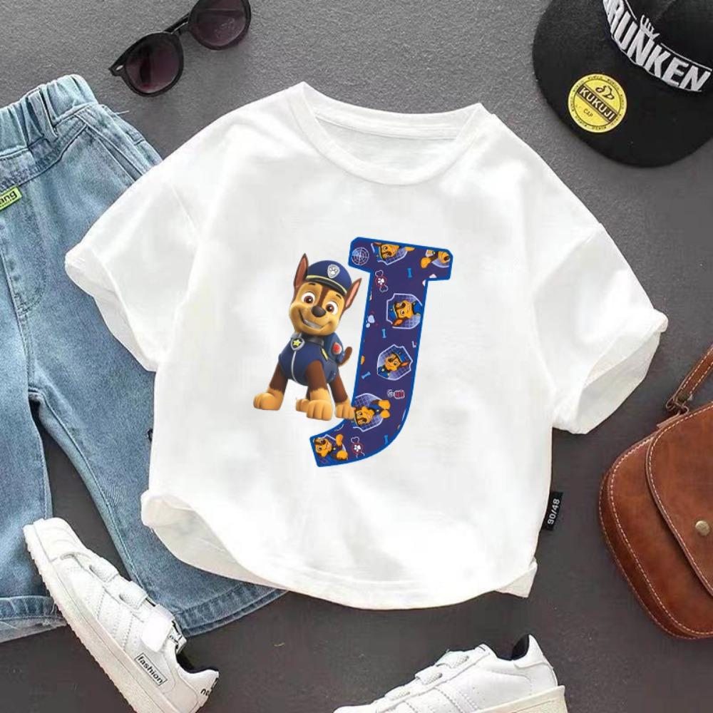 PAW Patrol Child Short Sleeve T-shirt Cartoon Chase A-Z Print Cotton Tees Girls Summer Casual Round Neck Tops Kids Birthday Gift