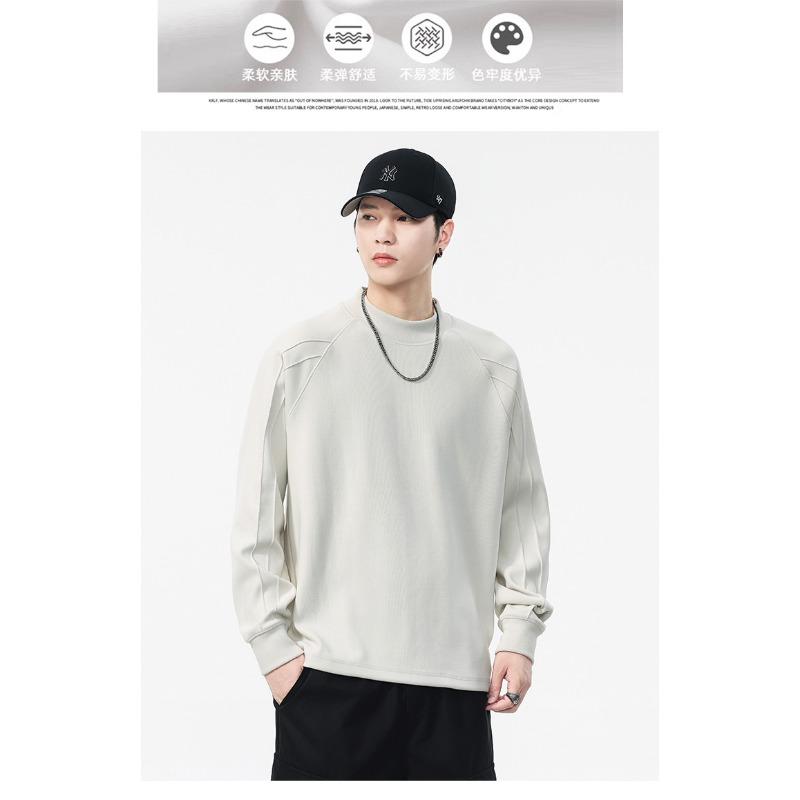 Mens Loose Round Neck Long Sleeve Heavyweight Casual Vintage Bottoming T Shirt