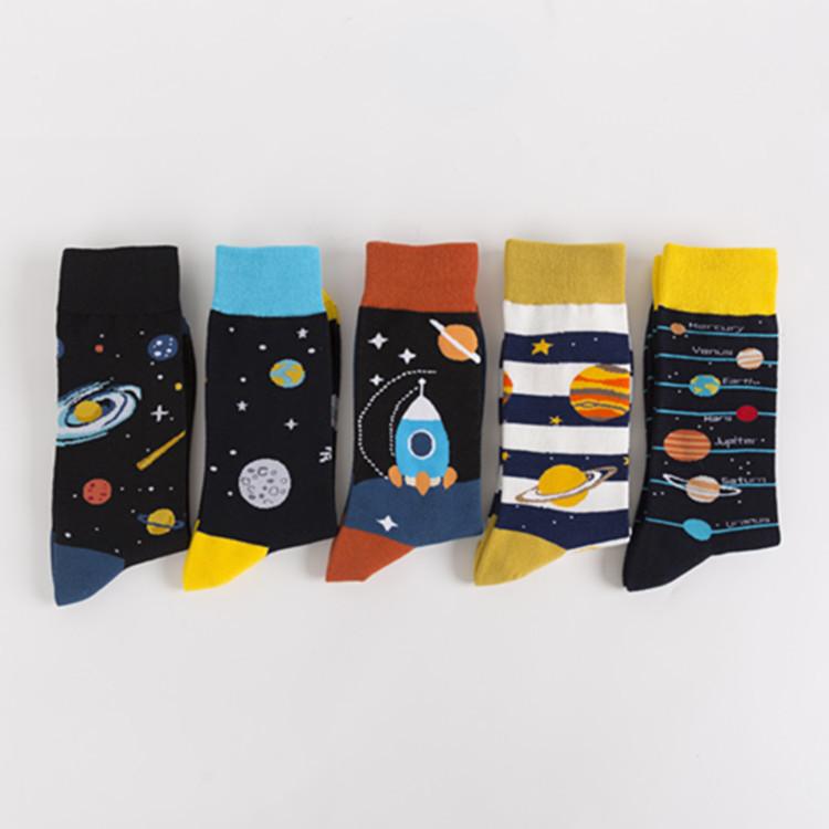 Colorful Trendy 2020 Men's Socks - Medium/High Tube Cotton Socks with Universe Pattern