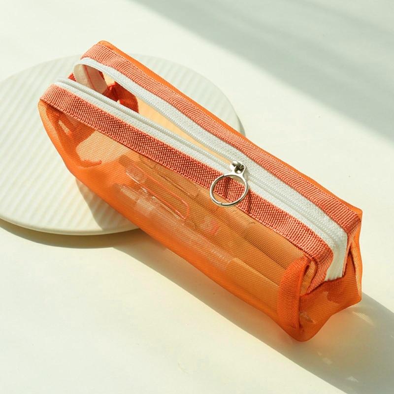 Cute Transparent Pencil for Case Mesh Makeup Storage Holder Pouch Solid Color for Travel Cosmetics Stationery Small Craf
