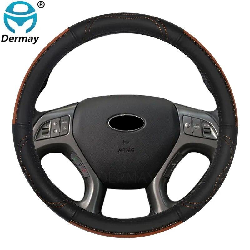 

Чехол на руль автомобиля DERMAY из натуральной кожи для Hyundai ix35 Tucson Creta, автоаксессуары коричневый