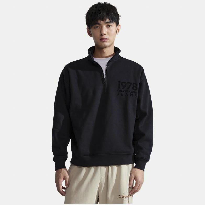 Calvin Klein Flocked Half-Zip Pullover Sweatshirt Men Sweatshirts Space-Black J324100