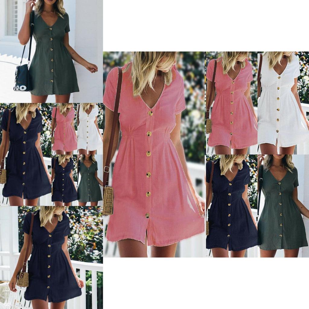 Stylish Women Button Down V Neck Mini Tea Dress In Soft Comfortable Fabric Perfect For Summer Days