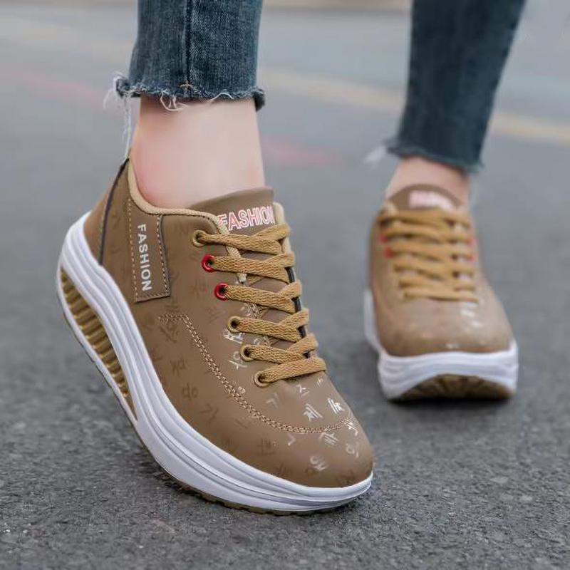 Casual Sports Shoes Breathable Comfortable Wedge Heel Thick Sole Sneakers Lace Up