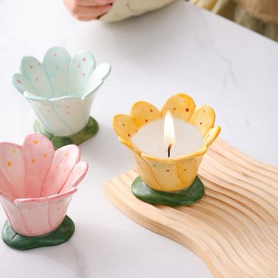 Handmade Flower Candle Holder Painted Aromatherapy Candle Cup  Dining Table Decoration