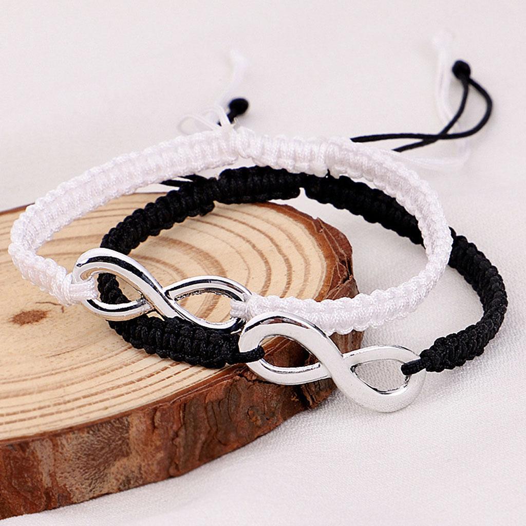 2 Pcs Adjustable Braided Ropes Figure 8 for Infinity Love Bracelets Couples Set