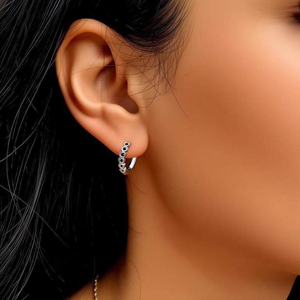 Black Awn Kolczyki koła z czarnego kamienia w kształcie serca dla kobiet