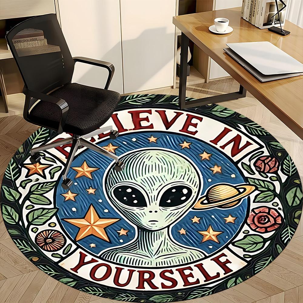 1pc Alien Motivation Office Round Area Rug, Under Office Chairs Bedroom Living Room Home Decor, Room Deco