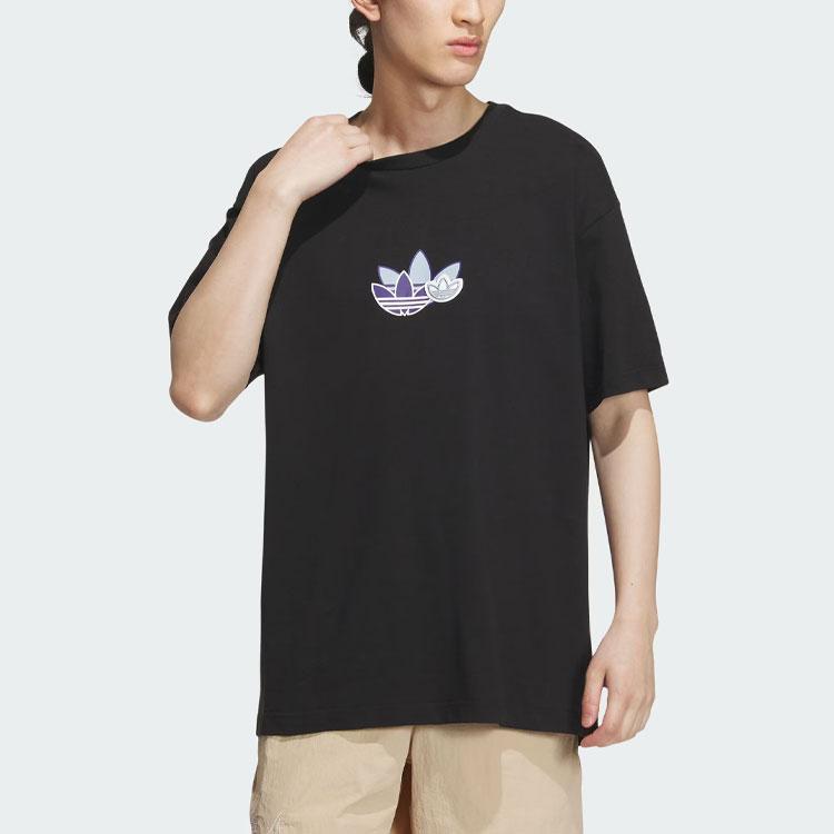 Adidas Originals Trefoil Graphic Tee With Logo Print, Relaxed Fit, Retro American Style Short Sleeve Men Tops Black IN1042