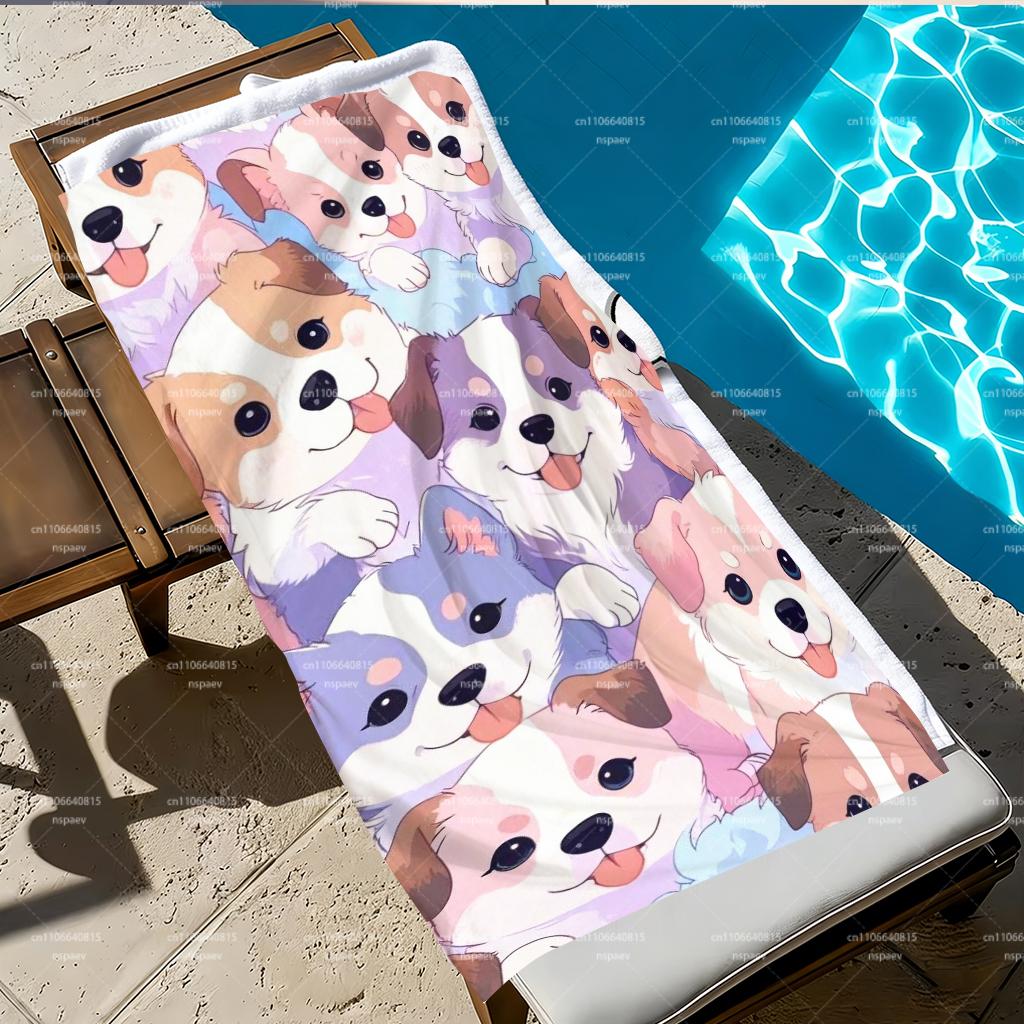 Cute Cartoon Puppy Dog Beach Towel, Super Absorbent Quick Dry Towel for Swimming Pool Travel Vacation