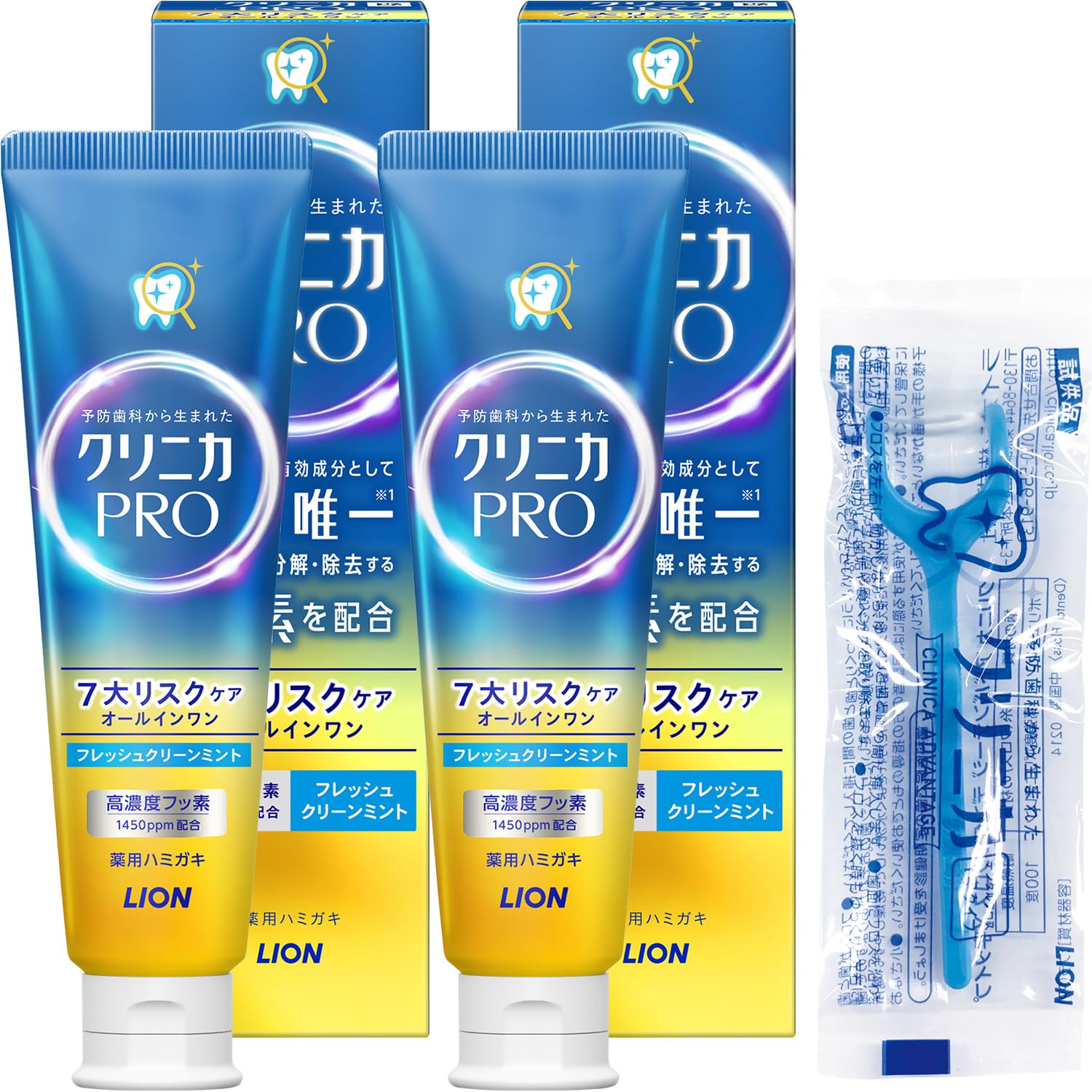 Clinica PRO Toothpaste Fresh Clean Mint 95g x 2 Floss Included Toothpaste for Periodontal High Concentration Fluoride All-in-One + [Quasi-drug]
