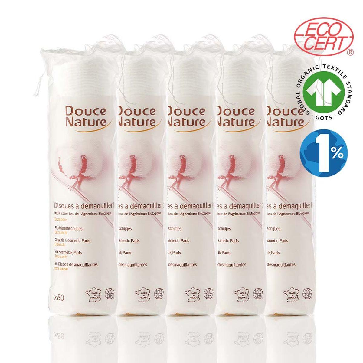 100% French Organic Pure Cotton Hypoallergenic Round Cotton Pads, 80 Sheets x 5 Packs