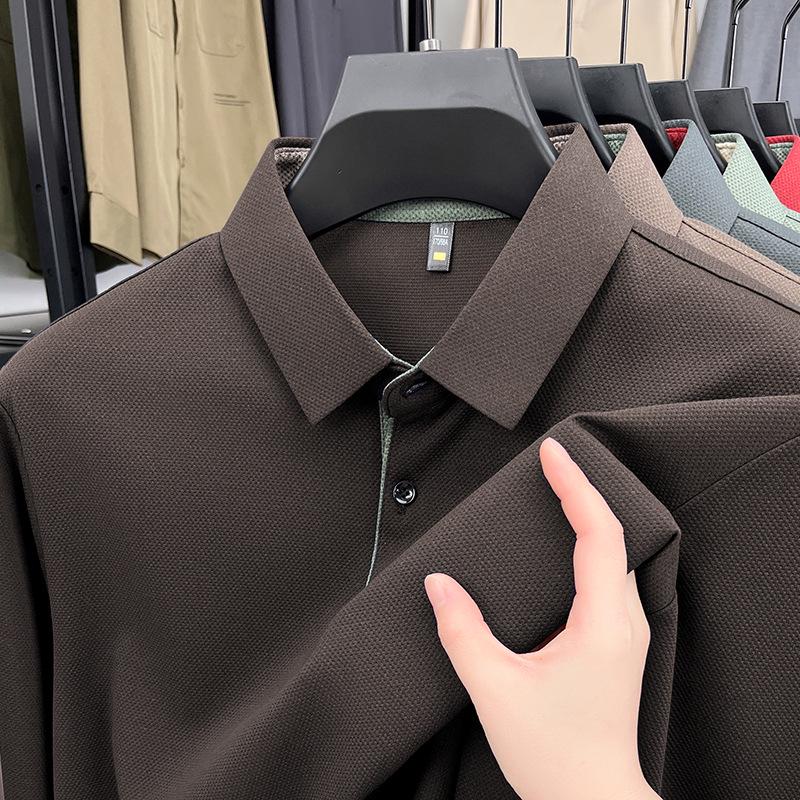 Men's Trendy Long-Sleeve Lapel Polo Shirt - Casual Slim-Fit Base Layer