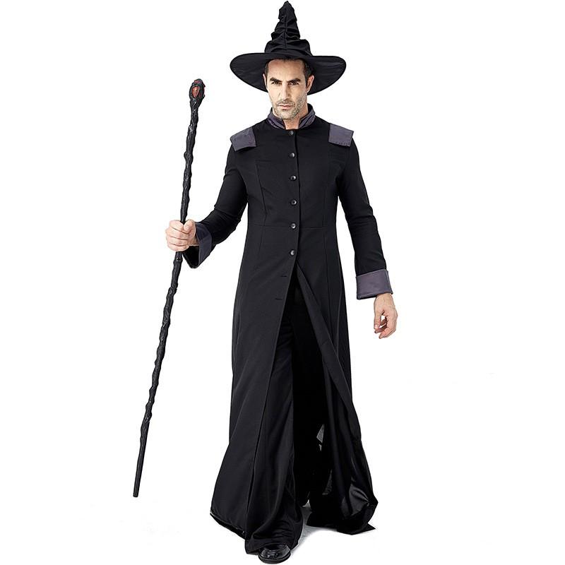 Halloween Costume Robe Wizard Witch Cosplay Outfit Adults Kids Unisex Fantasy Role Play Party Dress