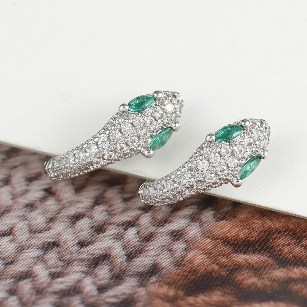 High Quality Green Crystal Zirconia Snake Hoop Earrings for Women Fashion Chic Animal Party Jewelry Accessories