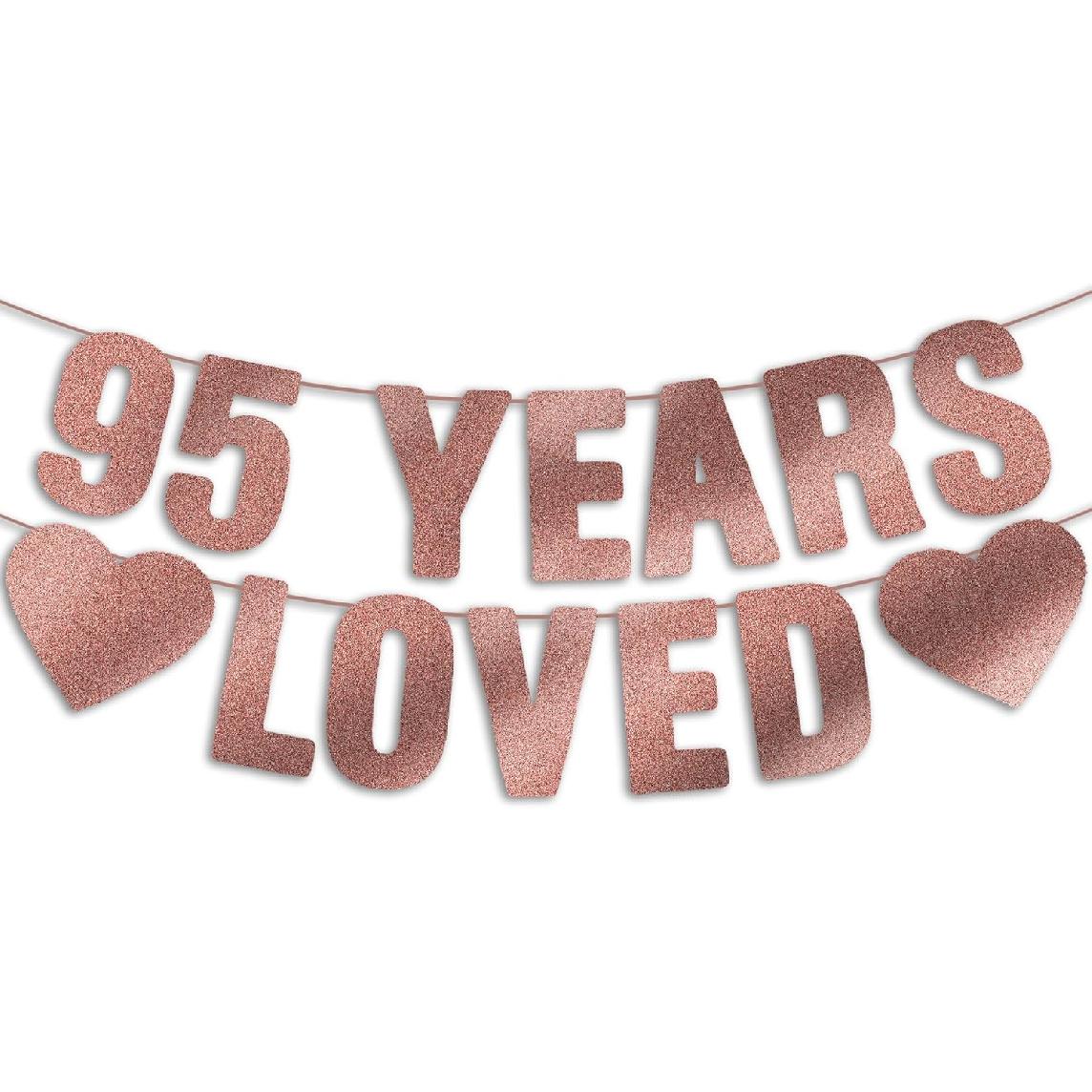 Pre-Strung 95th Birthday Banner - Rose Gold Glitter, Happy 95th Birthday Party Decorations for Women, Funny Ninety-five Anniversary Decor Bday Sign
