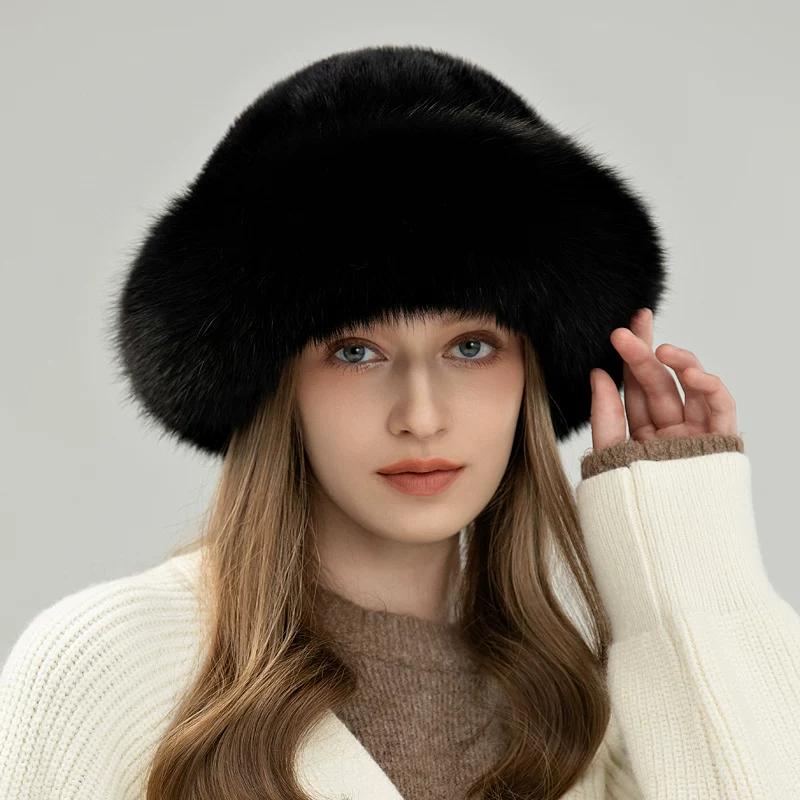 

Real Mink Hair Bucket Hat Female Winter Warm Korean Version Fox Hair Princess Hat Mink Hat Show Face Small Fur Hat