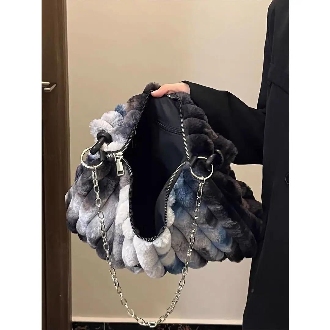 Женская сумка осень зима пушистая мода цепи молния мягкие кошельки и сумки сумка через — фото 3