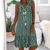 Summer new European and American women's clothing, hot-selling V-neck small floral printing sleeveless women's dress
