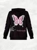 Printed Design Pink Butterfly Be Yourself Print Elegant Style Casual Style Hooded Zipper Style Ladies' Casual Jacket