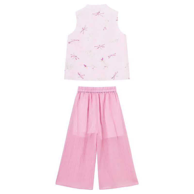 ASK JUNIOR Girls' Chinese Style Cheongsam Top & Wide-Leg Pants Set