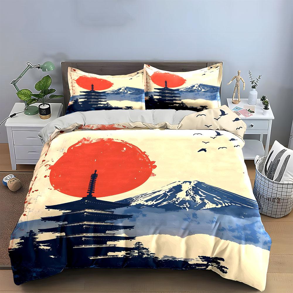 Japanese Landscape Art Set Decoration Exquisite three-piece bedding set gift for kids and adults