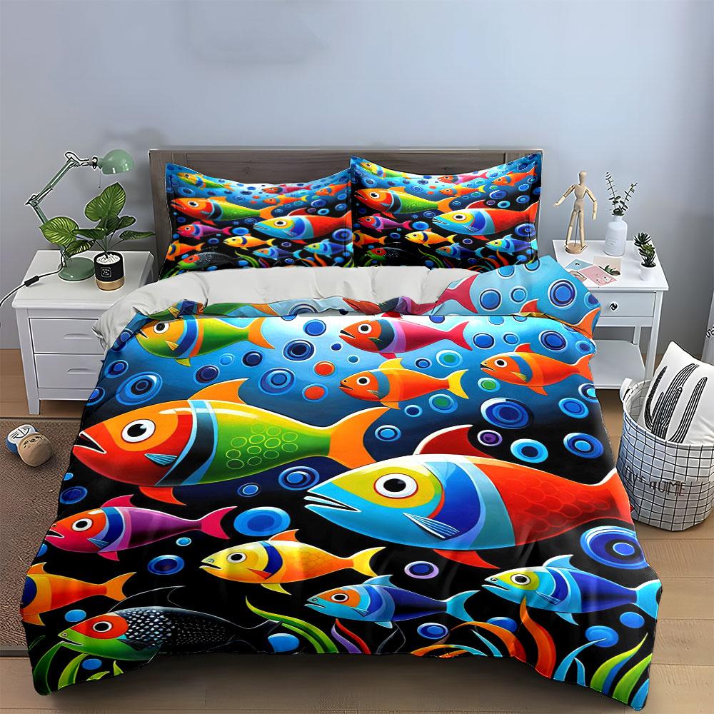 Colorful fish and bubbles. Bedding sets Duvet cover sets Duvet covers Pillowcases(1*Duvet Cover 2*Pillowcases without duvet insert)