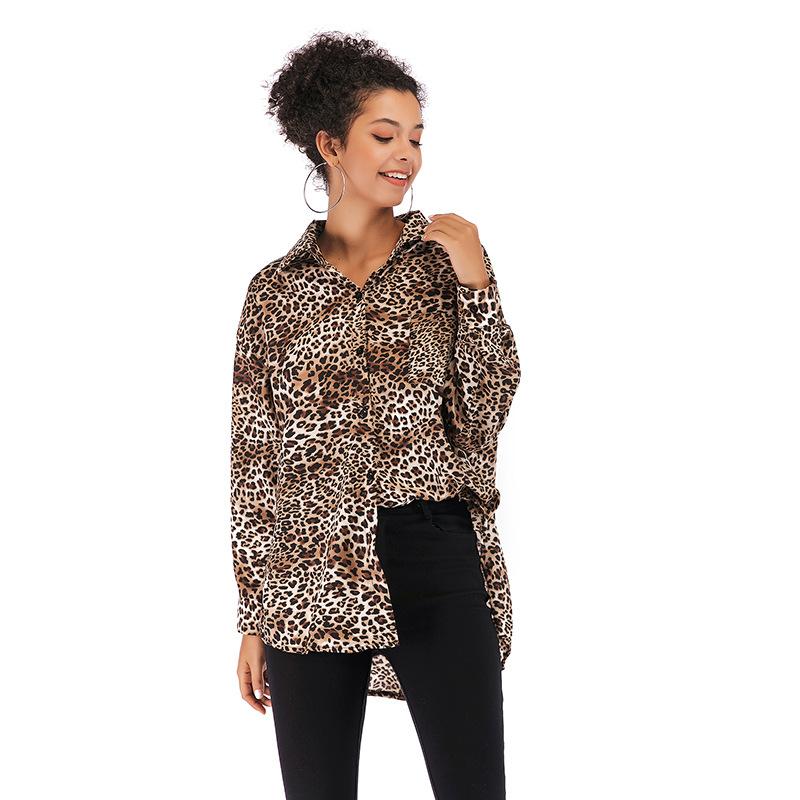 Fashionable and Casual Temperament Women's Retro Tops Printed Lapel Long Sleeve Chiffon Shirt Women