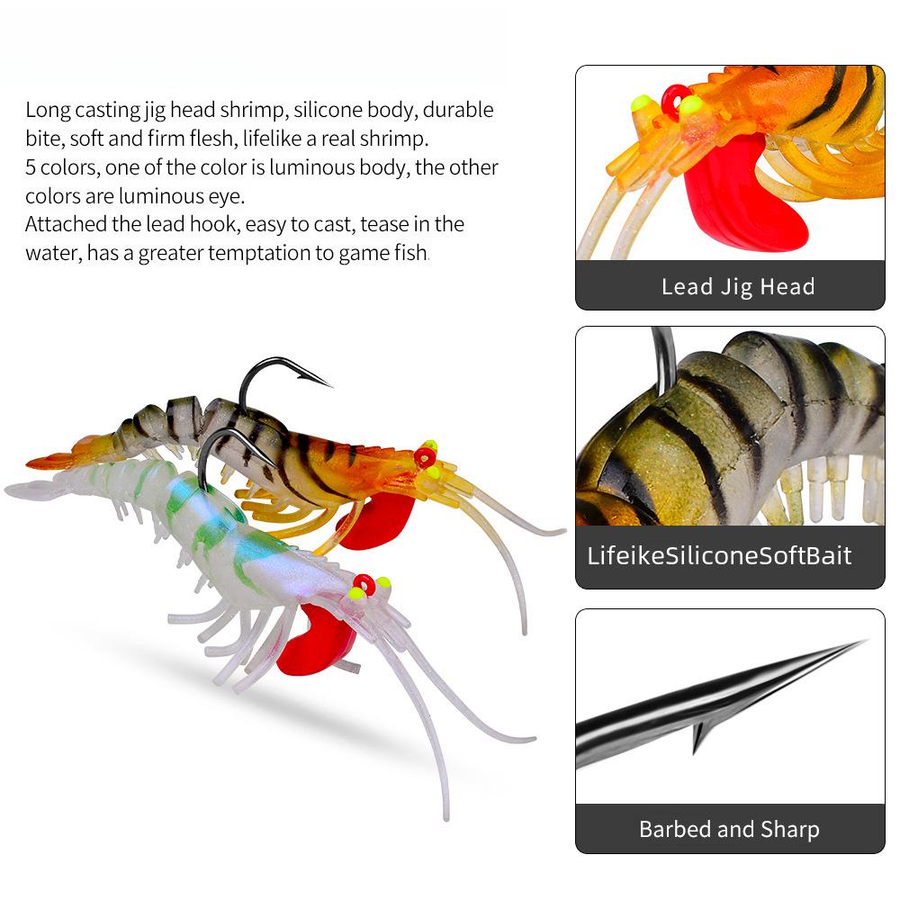 Luminous Soft Shrimp Lure with Lead Head Hook - Five-Segment Bait for Fishing