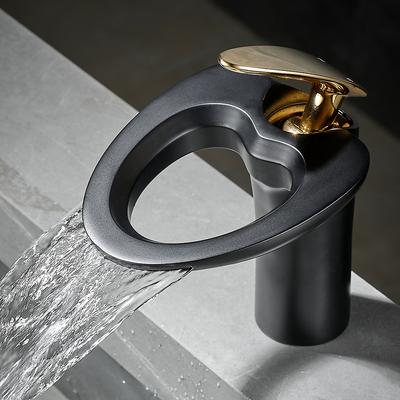Schwarze Waschtischarmaturen Wasserfall Badezimmerarmatur Einhebel Waschtischmischbatterie Badarmatur Messing Spüle Wasserkran Silber 855964