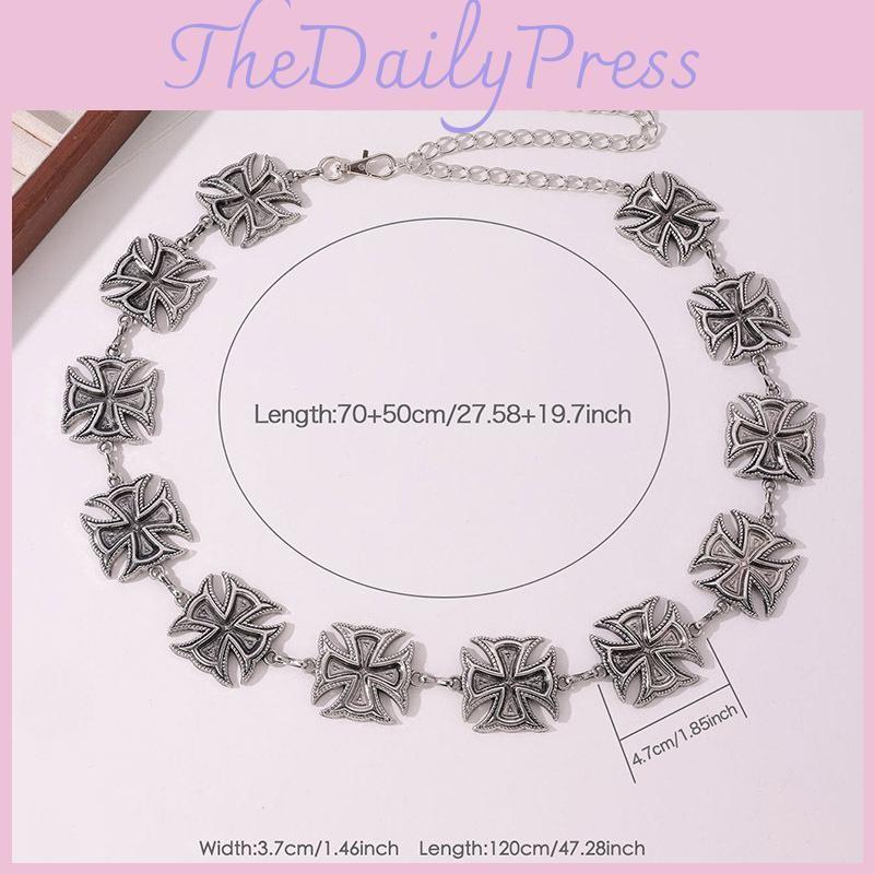 Metal Retro Style Waist Belt With Engraved Cross For Streetwear And Casual Looks