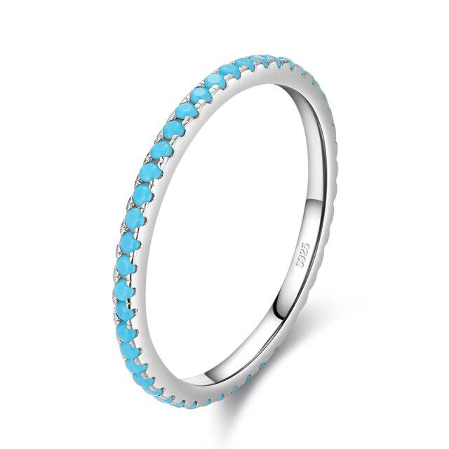 New Trendy Rainbow Simulated Diamond Stackable 925 Sterling Silver Eternity Ring for Women Wedding Finger Band Gift Z30