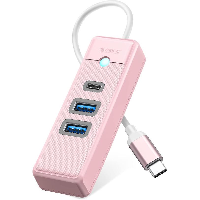 Адаптер-хаб ORICO USB C, 3 порта (2 USB A / 1 Type C) Док-станция с кабелем 15 см, Совместима с ноутбуком, телефоном, планшетом, Розовая Rosa