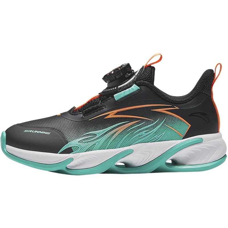 Anta Kids Synthetic Leather Trendy Versatile Lightweight Shock Absorbing Low Top Running Shoes Kids Sneakers Black Green Orange A12439912N-1