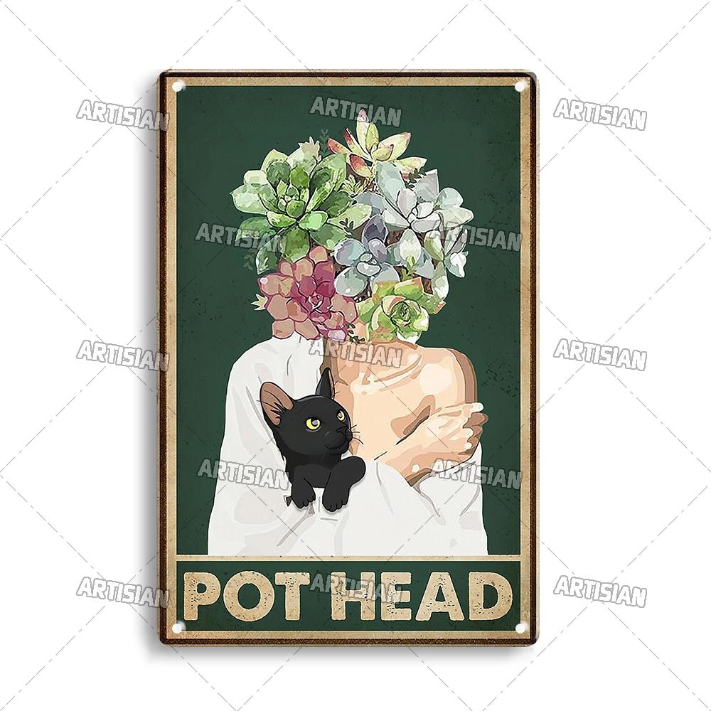 Artisian Halloween Metal Plaque Girl And Cat Tin Sign Black Cat Decorative Plate Wall Decor Garage Bar Pub Club Hotel Kitchen