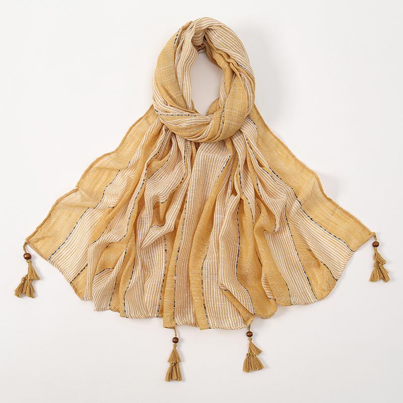 New Polyester Contrast Striped Tassel Long Scarf Spring and Autumn Hot Selling Versatile Soft Scarf Women's Shawl Headscarf