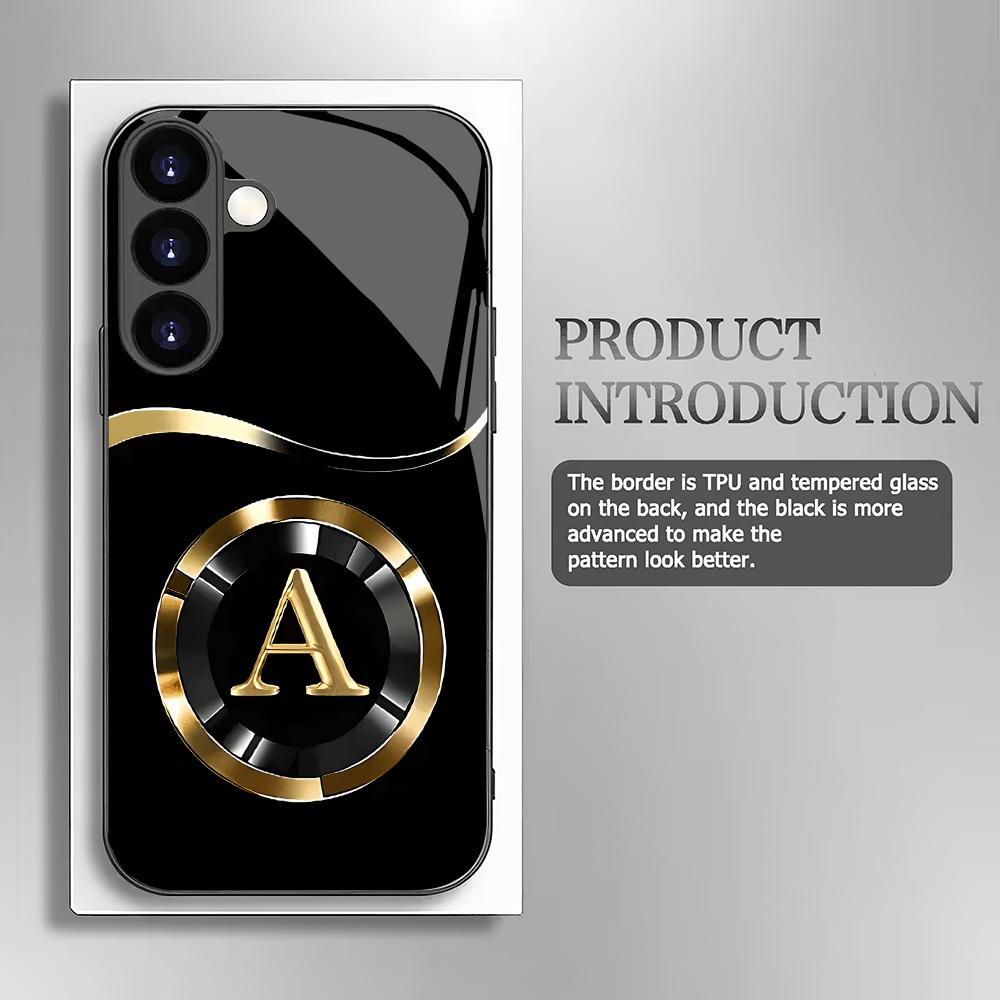 Moderne Buchstaben A Hartglas Handyhülle geeignet für Samsung Galaxy S26 S25 S24 S22 S21 S20FE/Ultra/Plus Anti-Drop-Rückabdeckung