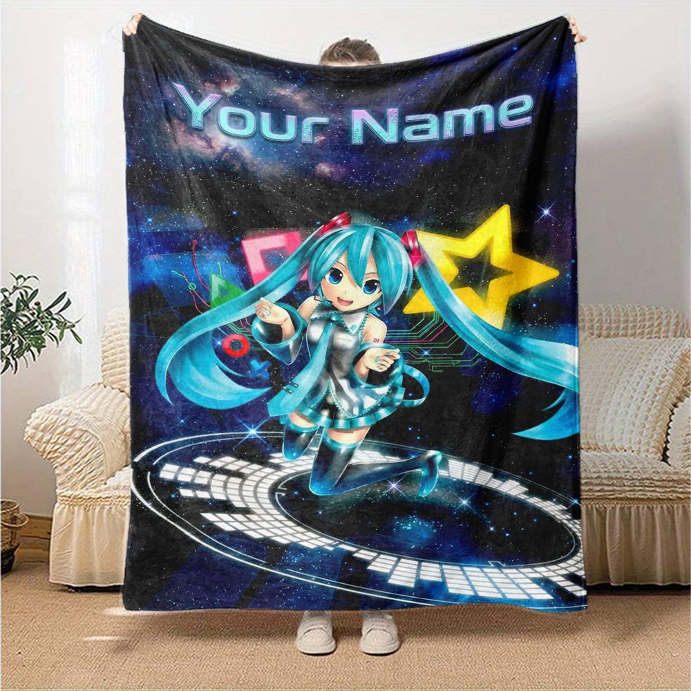 Name Custom Anime Miku Print Flannel Blanket High Quality Warm Comfortable Cover for All Seasons Perfect for Gifts Home Decor