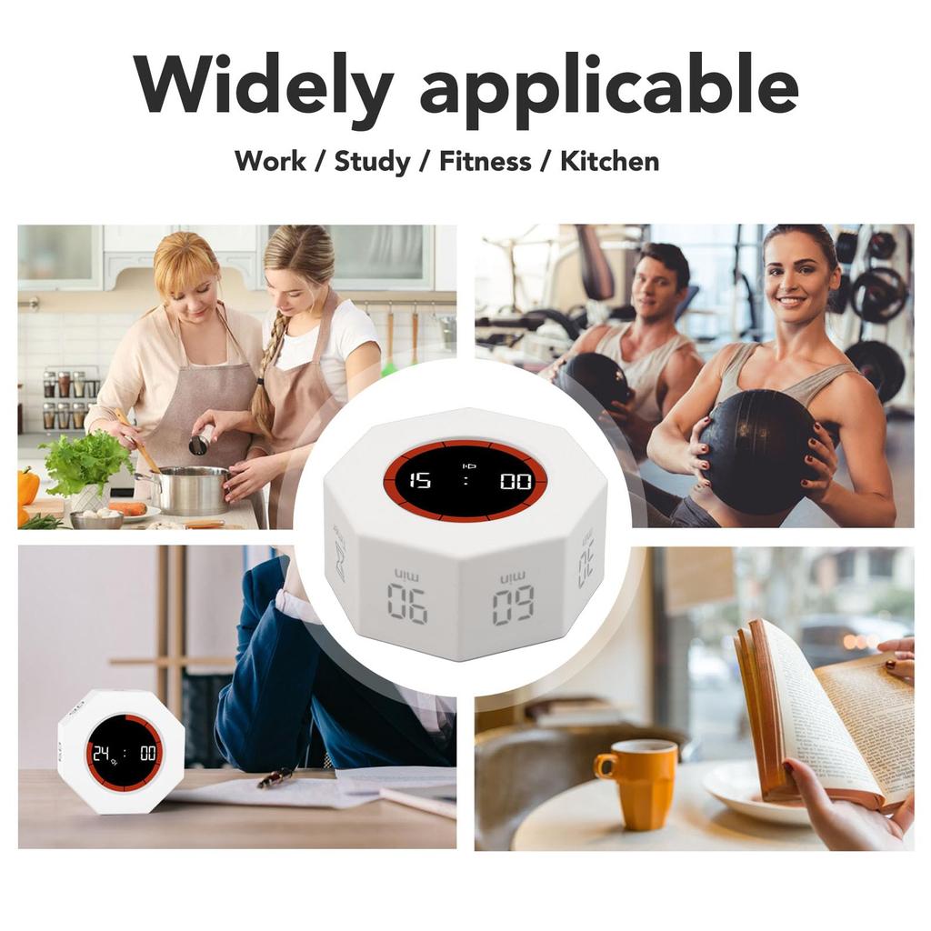 Octagonal Pomodoro Timer, Desk Productivity Cube Timer Custom Pomodoro Mute, Timer Cube with G-Sensor for Task Work Study Kitchen 1 3 5 15 30 60 90 Mi