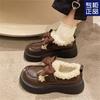 Lazy winter thick-soled muffin bow velvet small leather shoes women's autumn and winter warm and comfortable cotton