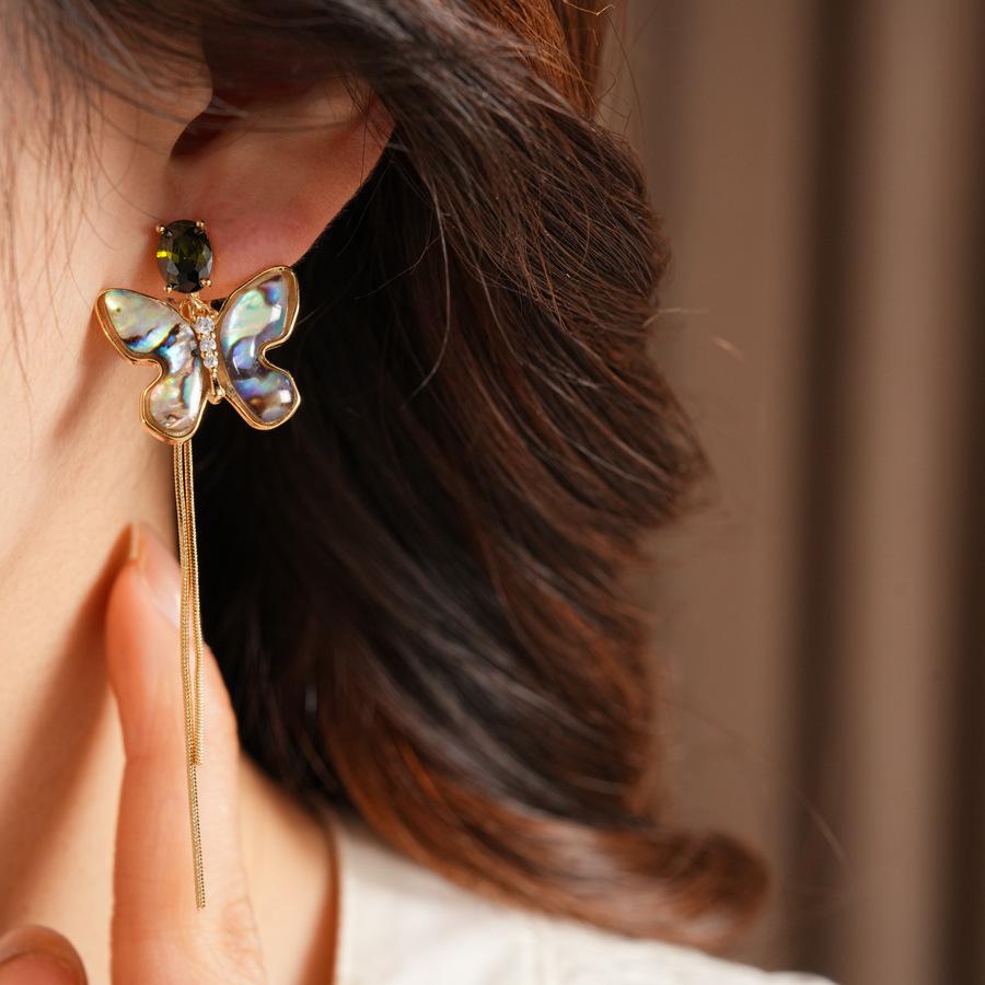 18K Gold Plated Zircon Butterfly Tassel Ear Clip - Exquisite, Light Luxury Earrings