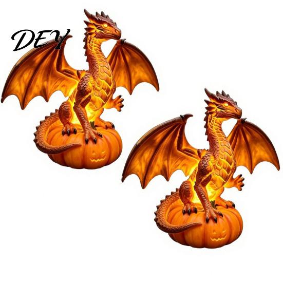 Lampada da Tavolo Luminosa Atmosferica Drago Luce Solare da Giardino, Notte di Halloween Zucca Gotica in Resina Accenti per Interni di Casa Ringraziamento Statua, Medievale