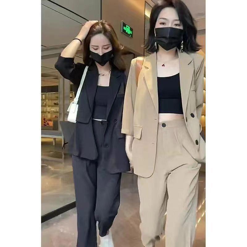 Plus Size Women s Stylish High-Waisted Two-Piece Suit: Casual Seven-Sleeve Jacket 4XL